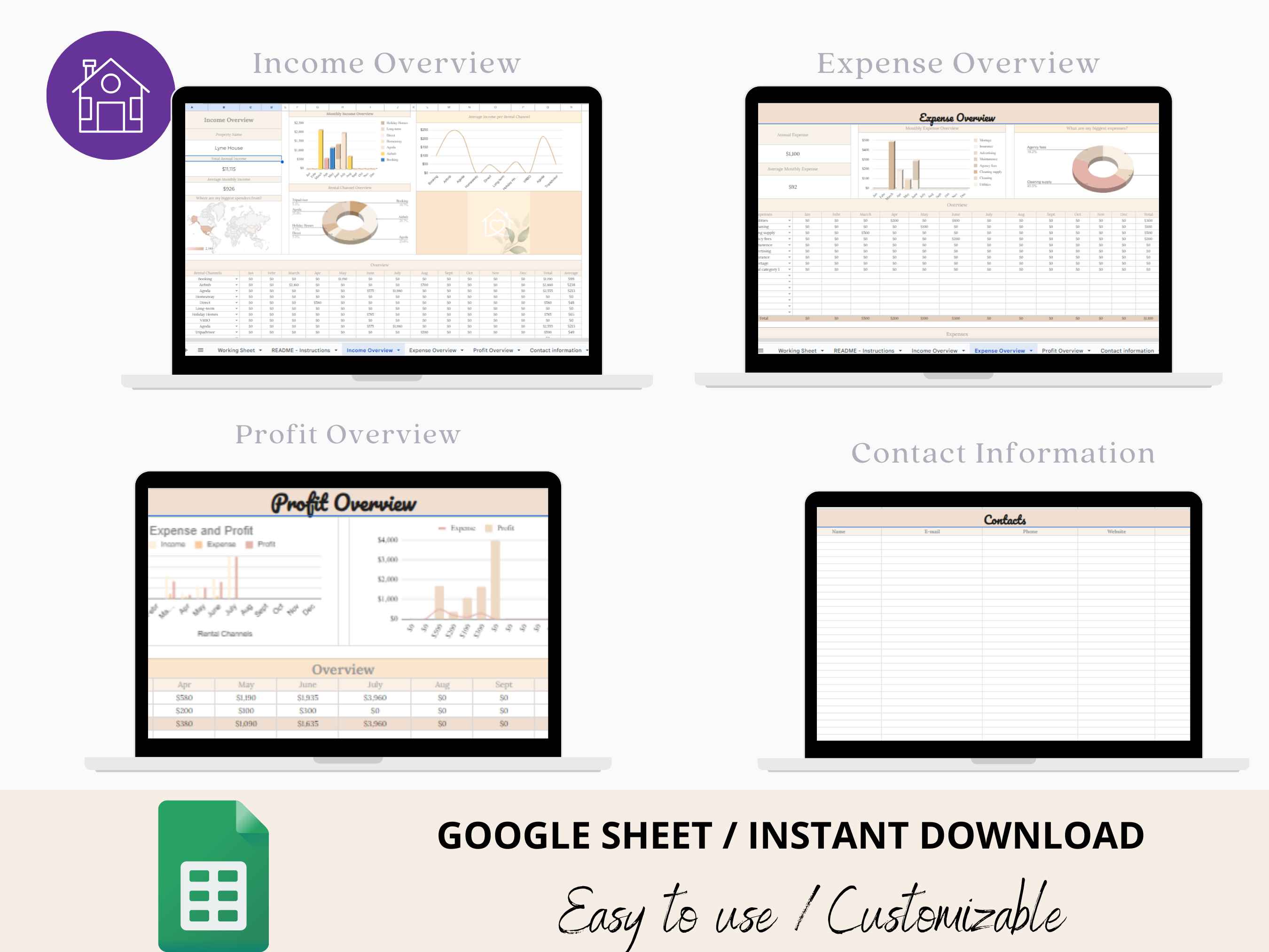 Customizable Airbnb Income & Expense Google Sheets